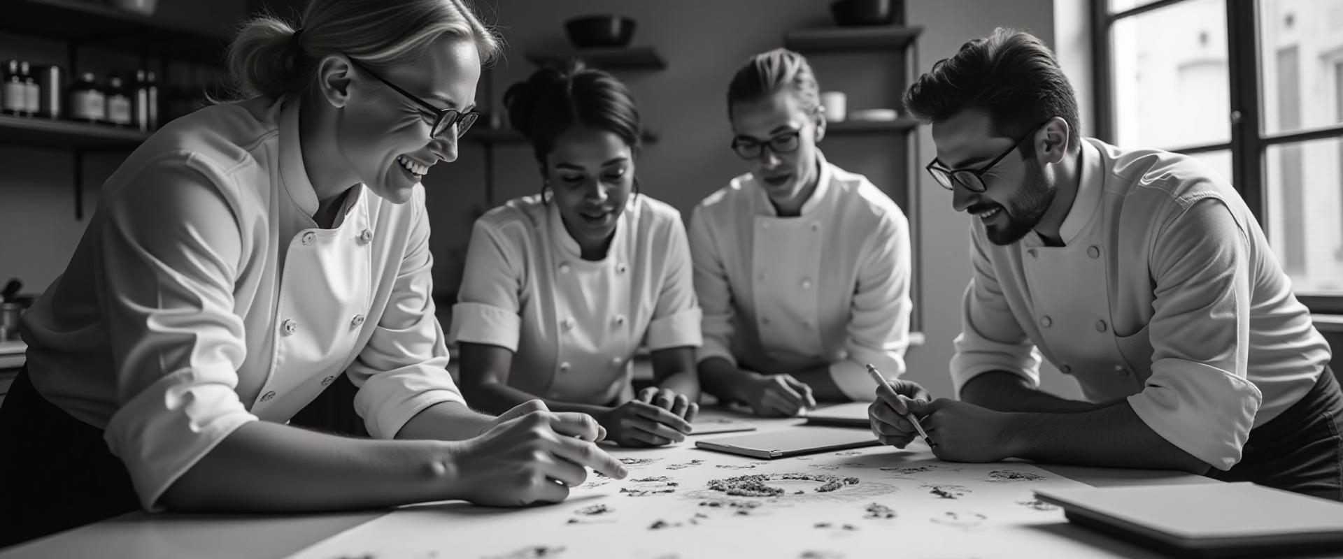 Culinary Chart founding team in a collaborative moment, reviewing menu ideas with passion.