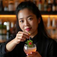 Portrait of Jia Lee, Lead Mixologist for Culinary Chart.