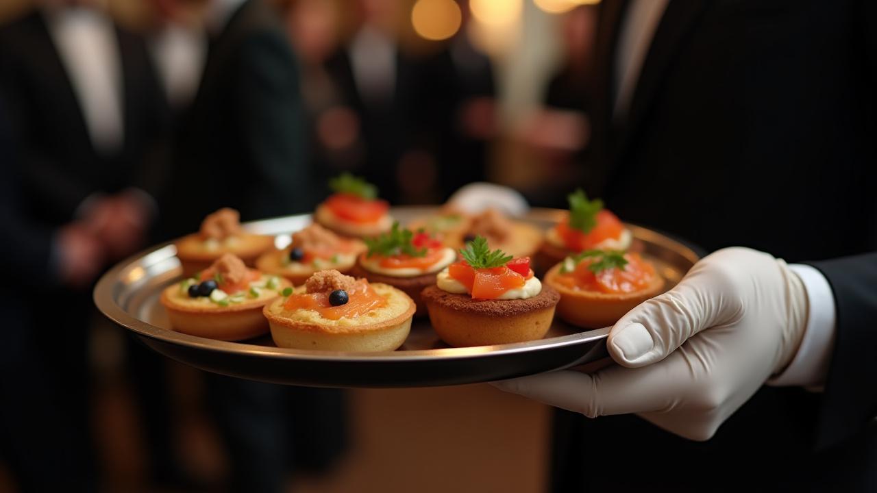 Stylish canapé tray being served at a networking event