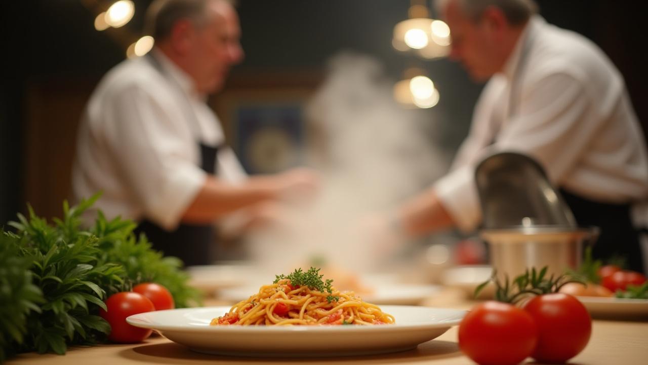 Live pasta station with a chef engaging with guests at a corporate event