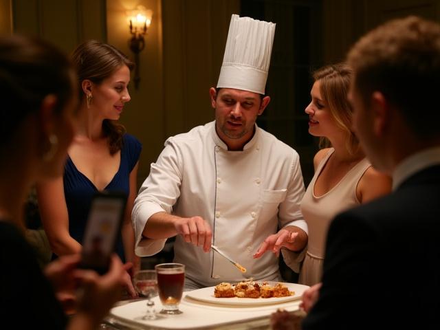 Chef demonstrating a culinary technique to an engaged audience.