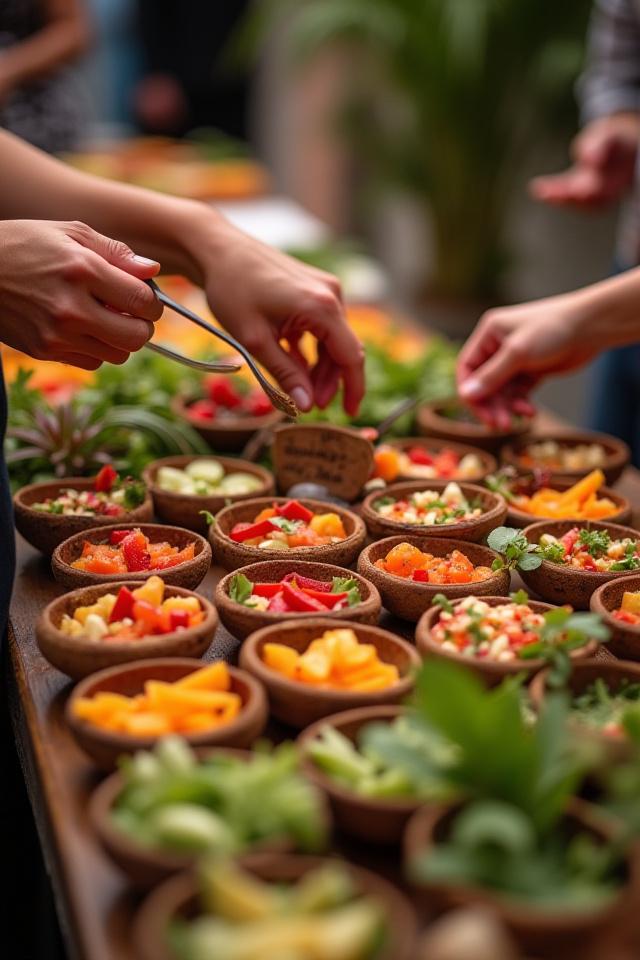 Guest happily building their own custom salad bowl.