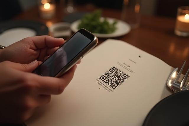 Someone scanning a QR code on a beautifully designed digital menu.