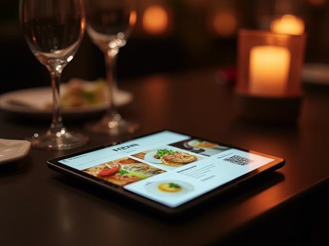 Digital menu displayed on a tablet, showing detailed ingredient information.