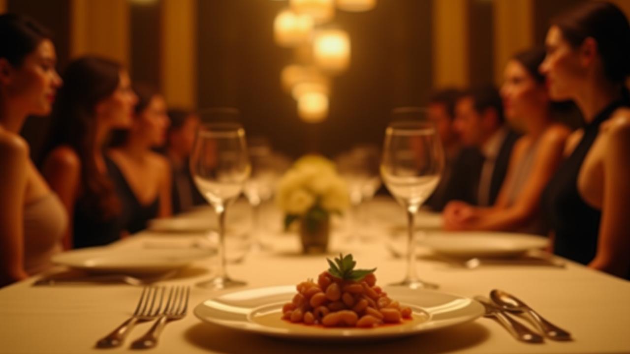 Elegant private dinner party setup with soft lighting and exquisite dishes